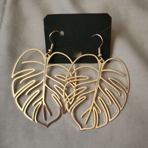 Gold Monstera Leaf Drop Earrings - Women Jewelry